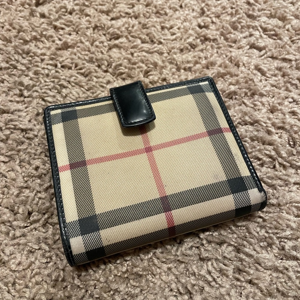 Burberry Plaid Canvas Wallet with Black Trim